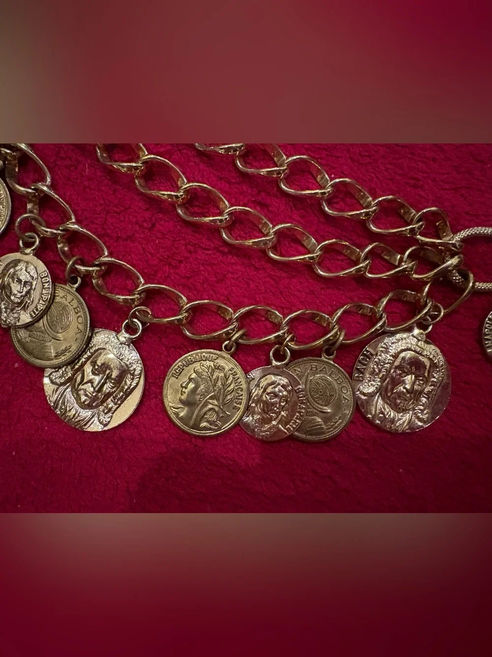 Rare Kirks Folly Gold Composer Coin Charm Chain Belt